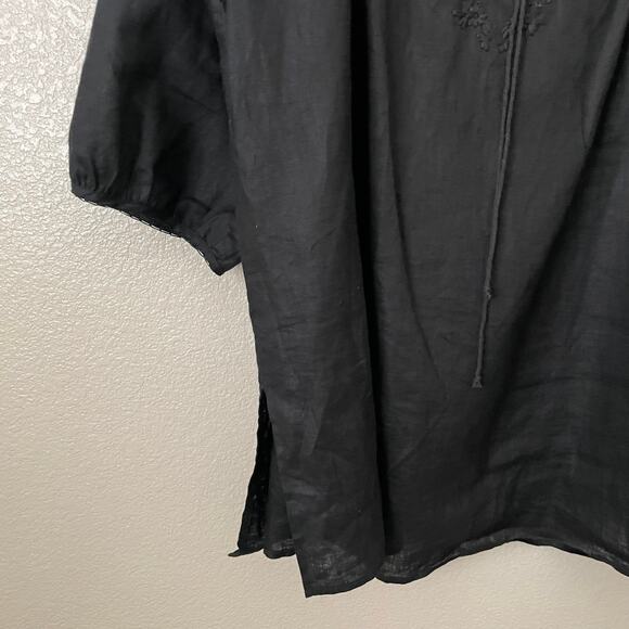 Lauren Ralph Lauren Top Womens 3X Black Linen Floral Embroidered Tunic Boho - Picture 5 of 11